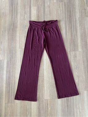 SKIMS Lounge Pants Foldover Flare Leg Ribbed Knit Modal Bordeaux Women M Cozy